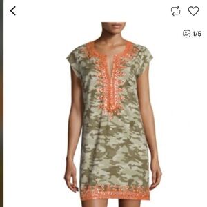 Calypso St. Barth camouflage and sequin embellished tunic mini dress